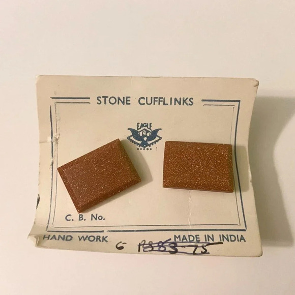 Vintage Lot of 2 Stone Cuff Links Eagle Hand Made in India - Picture 13 of 14